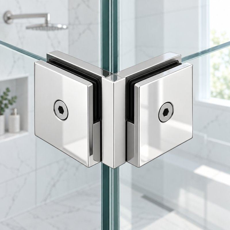 Polished Silver 90 Degree Shower Glass Corner Clamp — Finish Concept