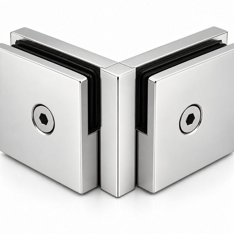 Polished Silver 90 Degree Shower Glass Corner Clamp — Finish Concept