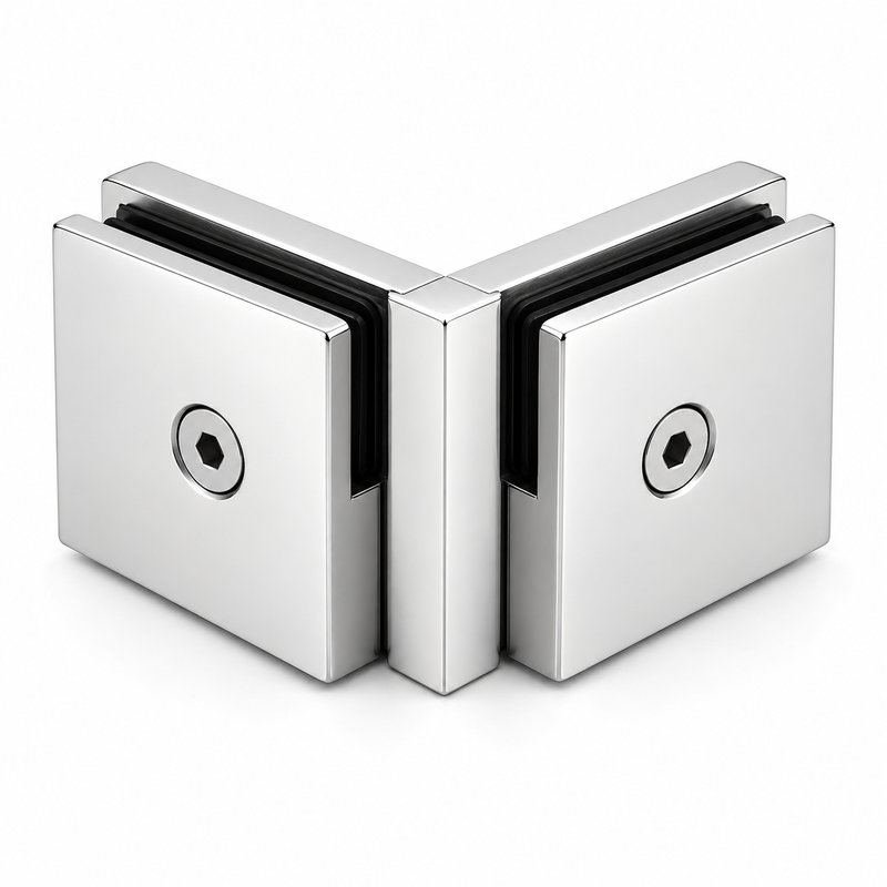 Polished Silver 90 Degree Shower Glass Corner Clamp — Finish Concept