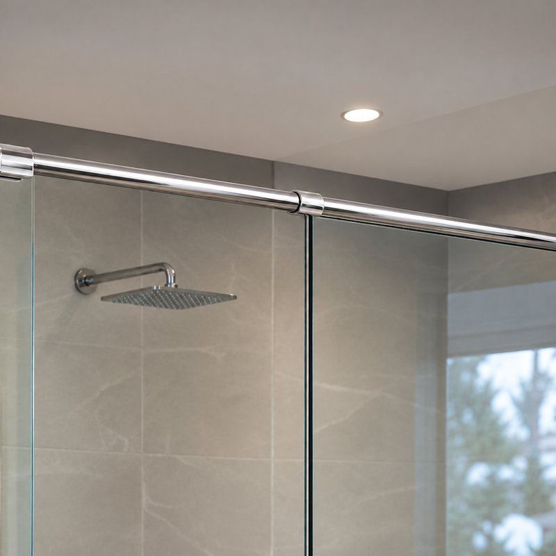Polished Silver Round Shower Glass Stabilizer Bar — Finish Concept