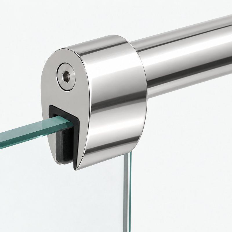 Polished Silver Round Shower Glass Stabilizer Bar — Finish Concept