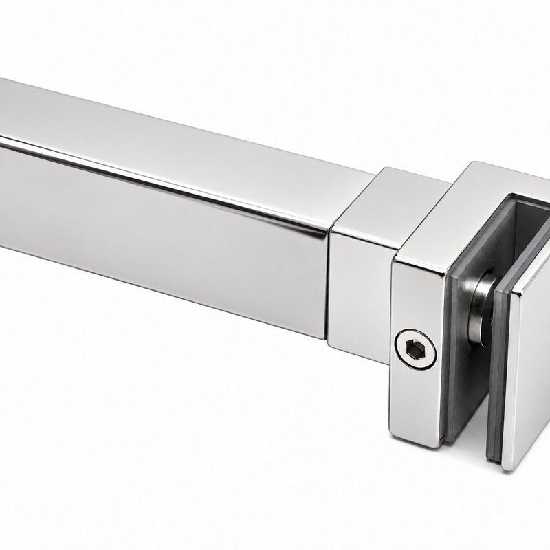 Polished Silver Square Shower Glass Support Bar — Finish Concept