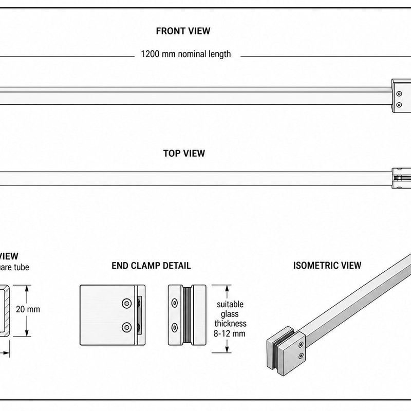 Square Shower Glass Support Bar