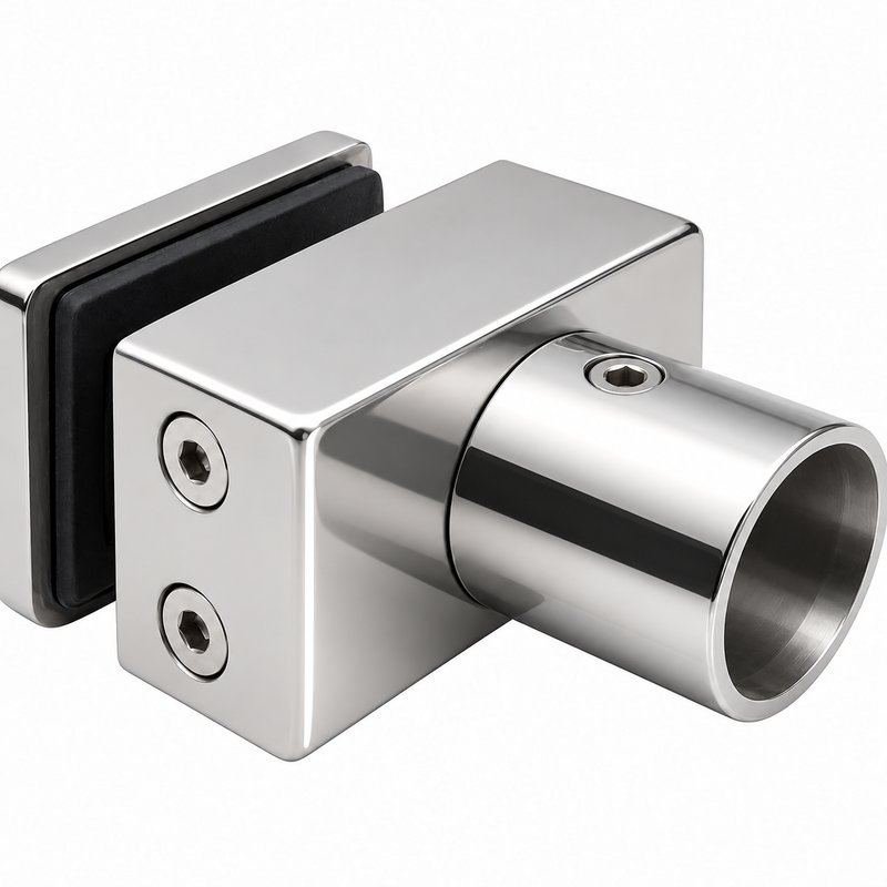 Polished Silver Shower Glass-to-Bar Clamp — Finish Concept