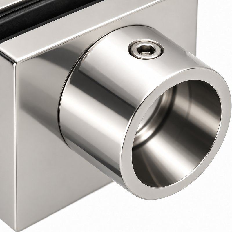 Polished Silver Shower Glass-to-Bar Clamp — Finish Concept
