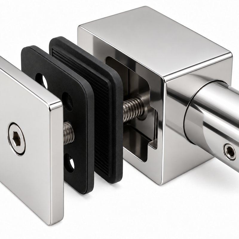 Polished Silver Shower Glass-to-Bar Clamp — Finish Concept
