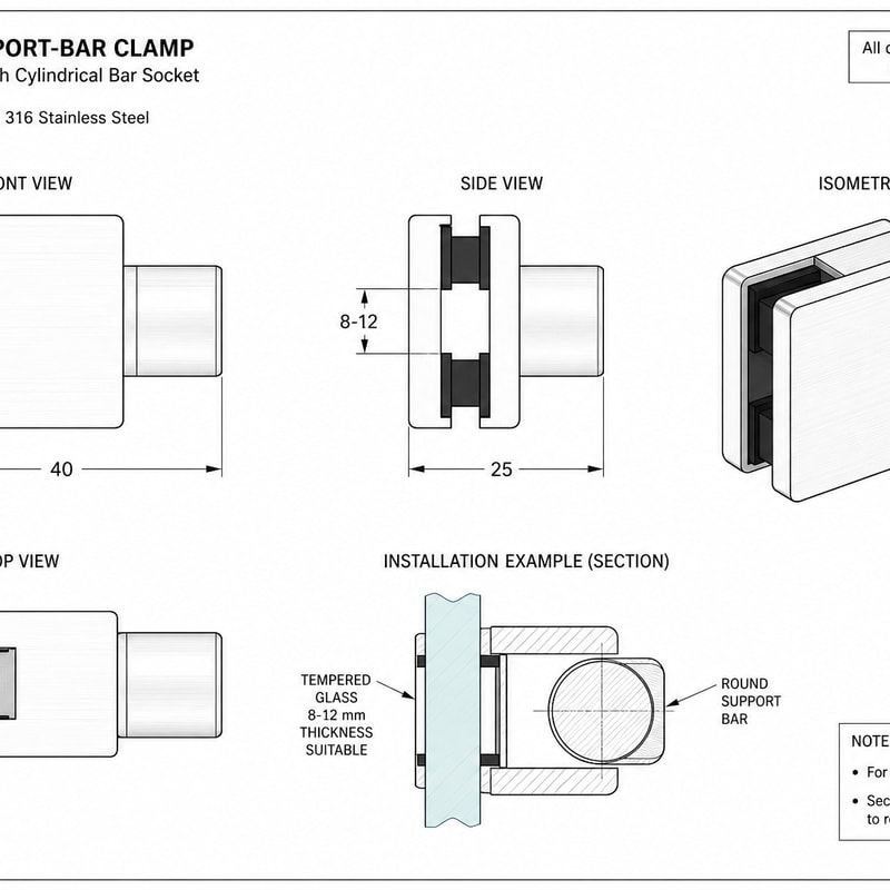 Shower Glass-to-Bar Clamp