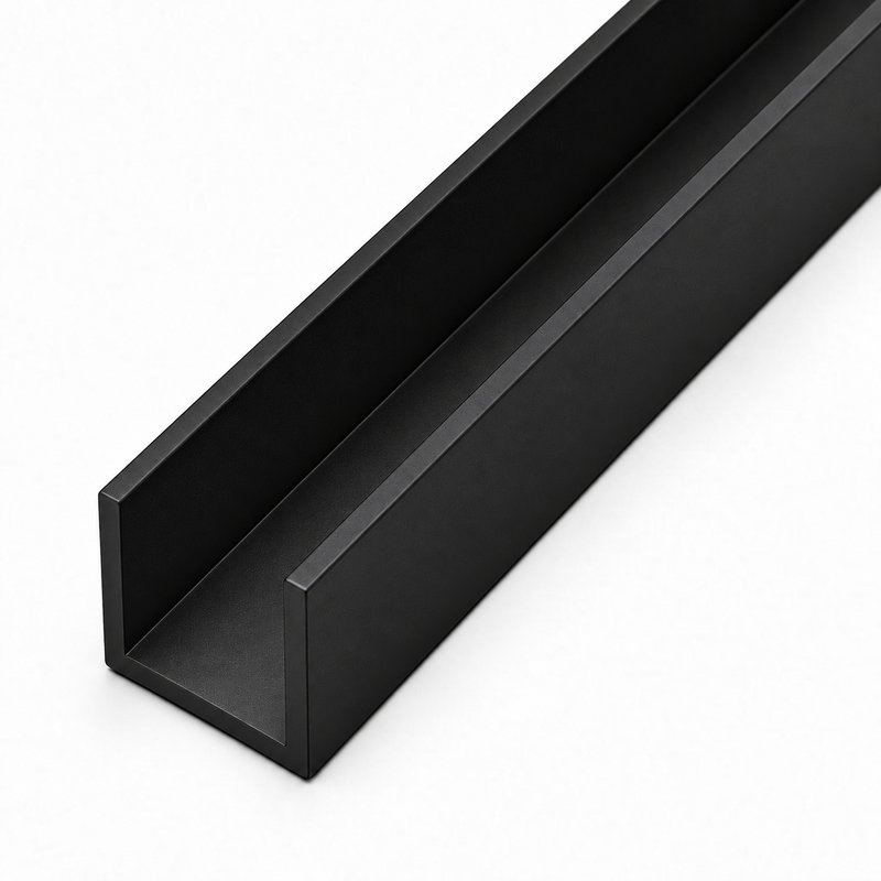 Matte Black Aluminum U-Channel for Shower Glass — Finish Concept