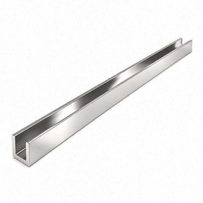 Polished Silver Stainless Steel Shower Glass U-Channel — Finish Concept