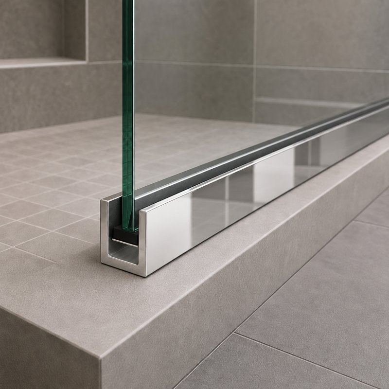 Polished Silver Stainless Steel Shower Glass U-Channel — Finish Concept