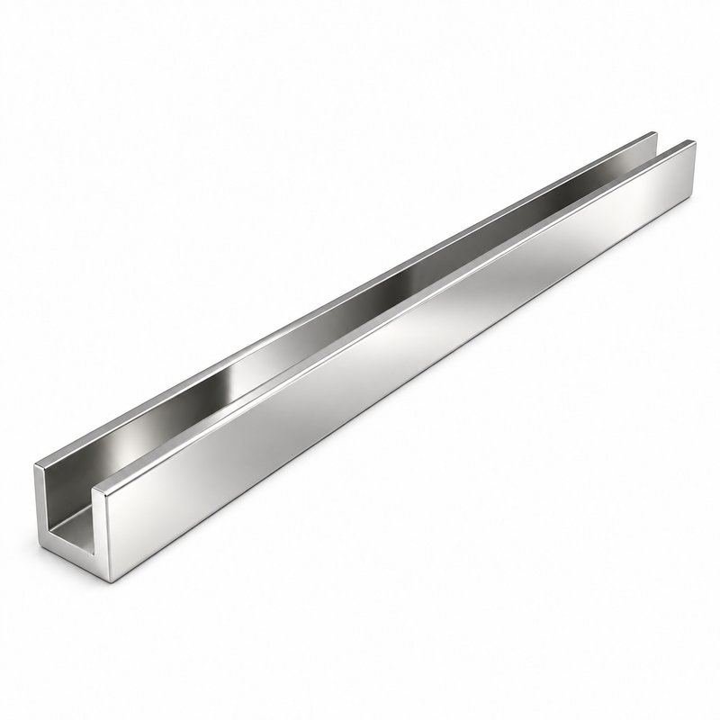 Polished Silver Stainless Steel Shower Glass U-Channel — Finish Concept