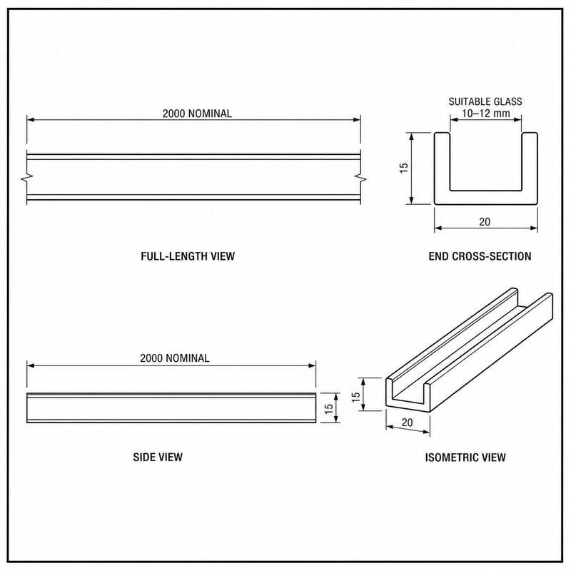 Polished Silver Stainless Steel Shower Glass U-Channel — Finish Concept