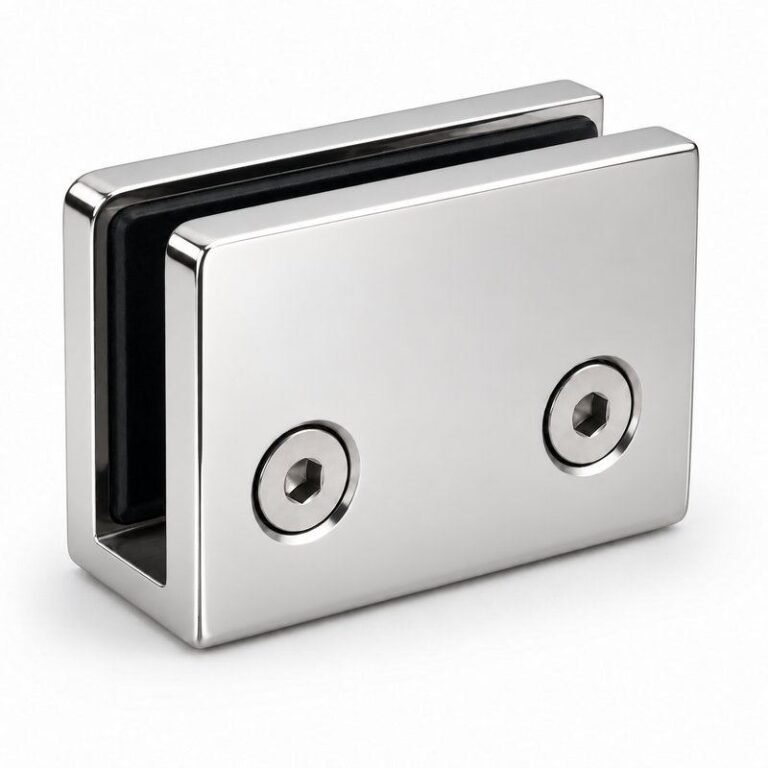 Polished Silver Shower Glass U-Clamp — Finish Concept