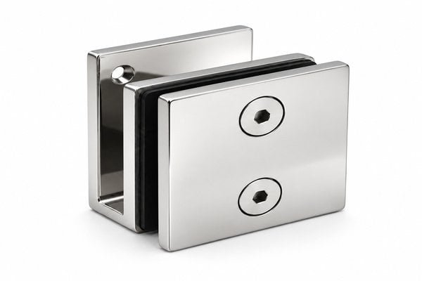 Polished Silver Square Wall-to-Glass Shower Clamp — Finish Concept - product reference