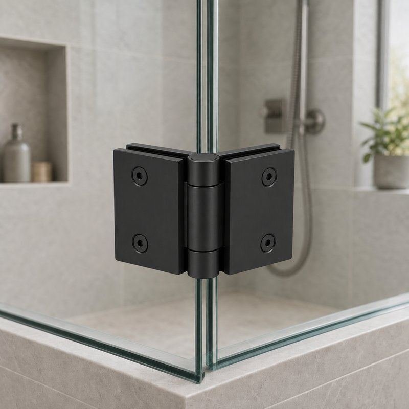 Matte Black 90 Degree Glass-to-Glass Shower Door Hinge — Finish Concept