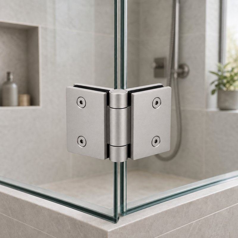 Matte Silver 90 Degree Glass-to-Glass Shower Door Hinge — Finish Concept