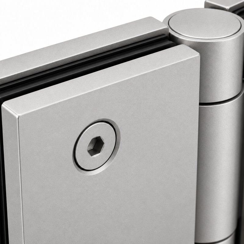 Matte Silver 90 Degree Glass-to-Glass Shower Door Hinge — Finish Concept