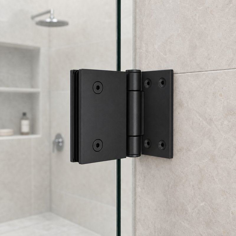 Matte Black 90 Degree Wall-to-Glass Shower Door Hinge — Finish Concept