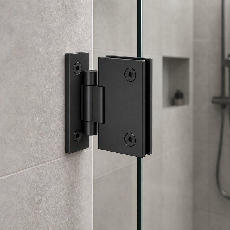 Matte Black Adjustable Wall-Mount Shower Door Hinge — Finish Concept