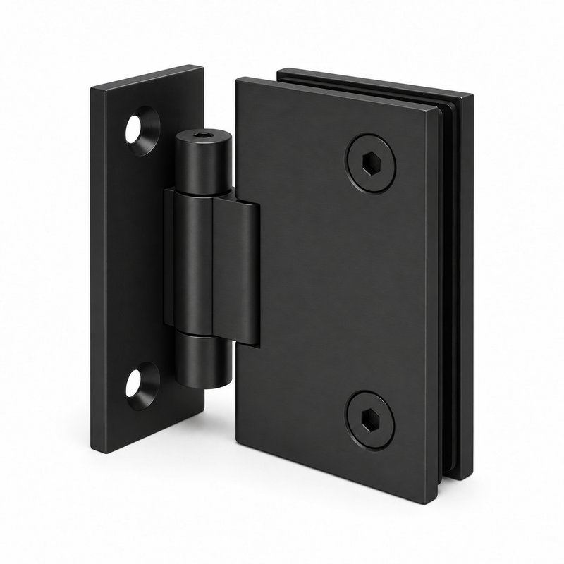 Matte Black Adjustable Wall-Mount Shower Door Hinge — Finish Concept