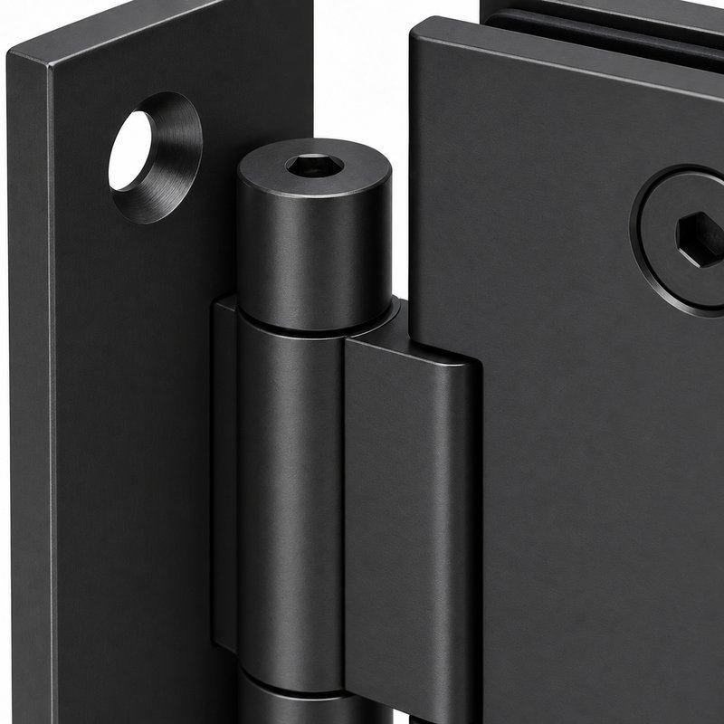 Matte Black Adjustable Wall-Mount Shower Door Hinge — Finish Concept