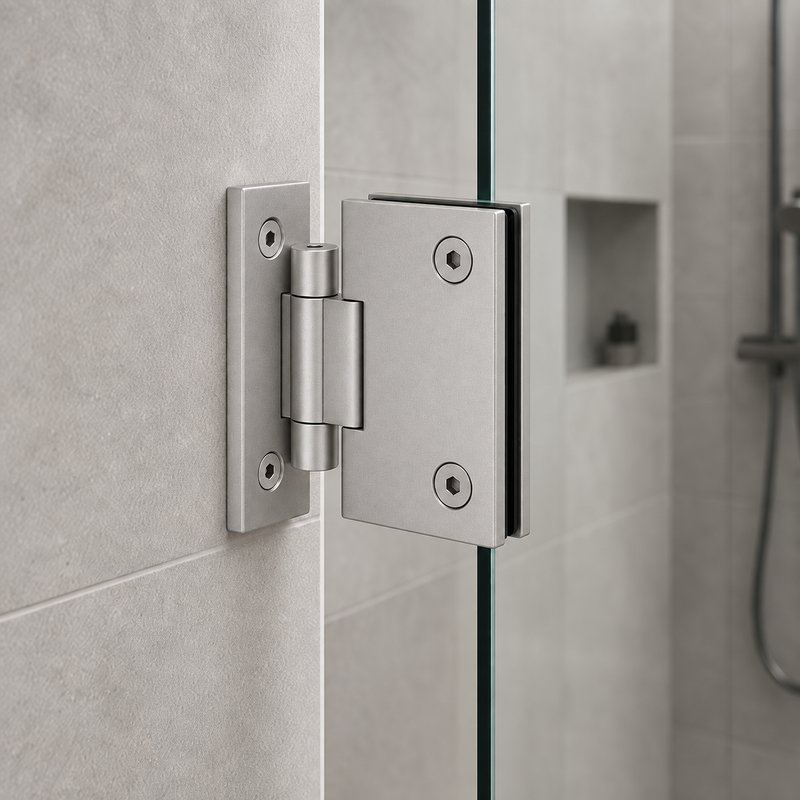 Matte Silver Adjustable Wall-Mount Shower Door Hinge — Finish Concept