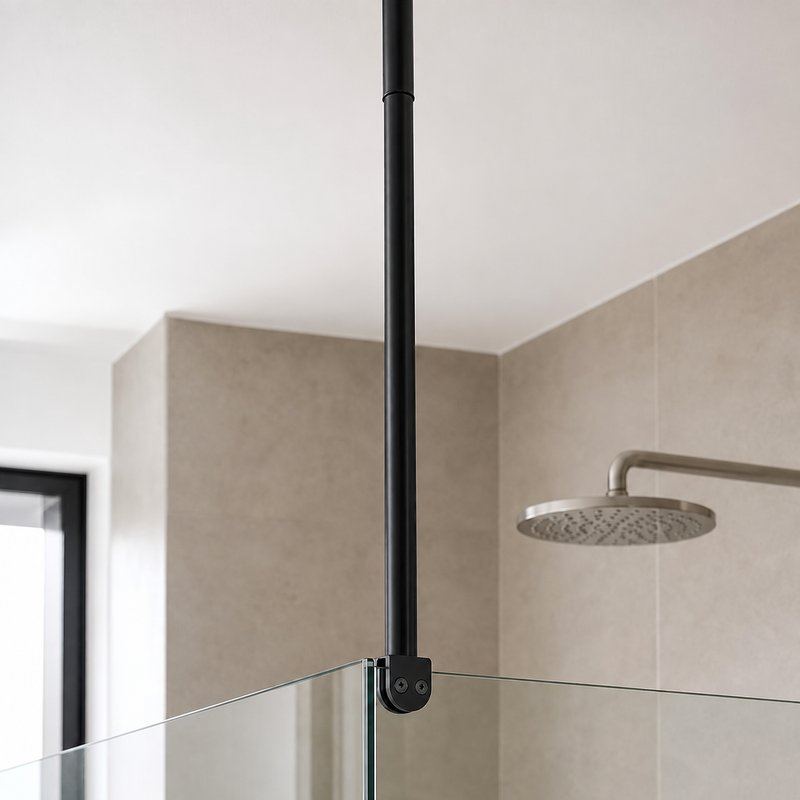 Matte Black Adjustable Glass-to-Ceiling Shower Support Bar — Finish Concept