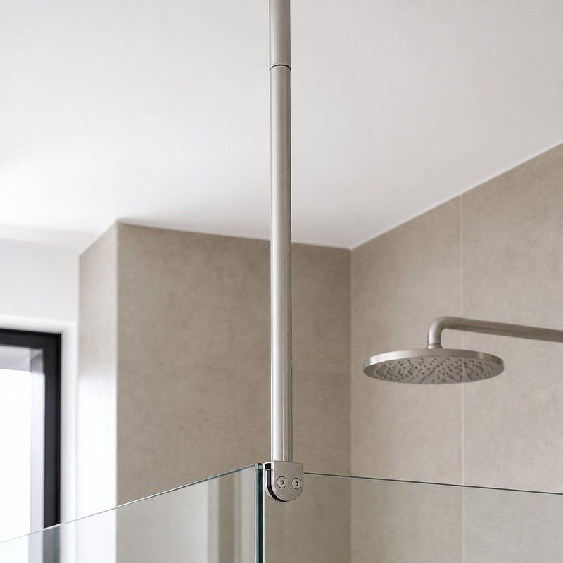 Matte Silver Adjustable Glass-to-Ceiling Shower Support Bar — Finish Concept