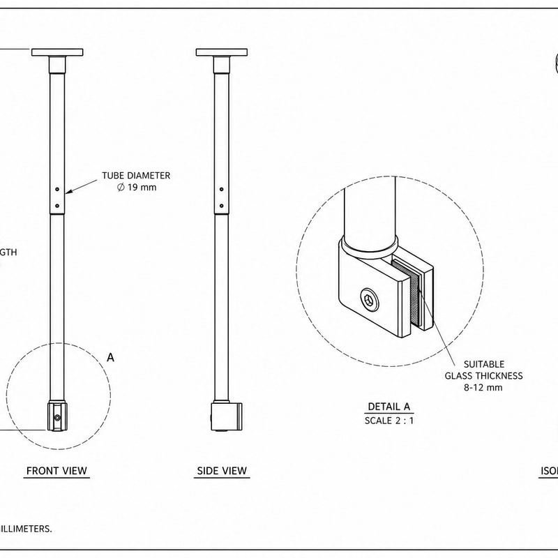 Matte Silver Adjustable Glass-to-Ceiling Shower Support Bar — Finish Concept