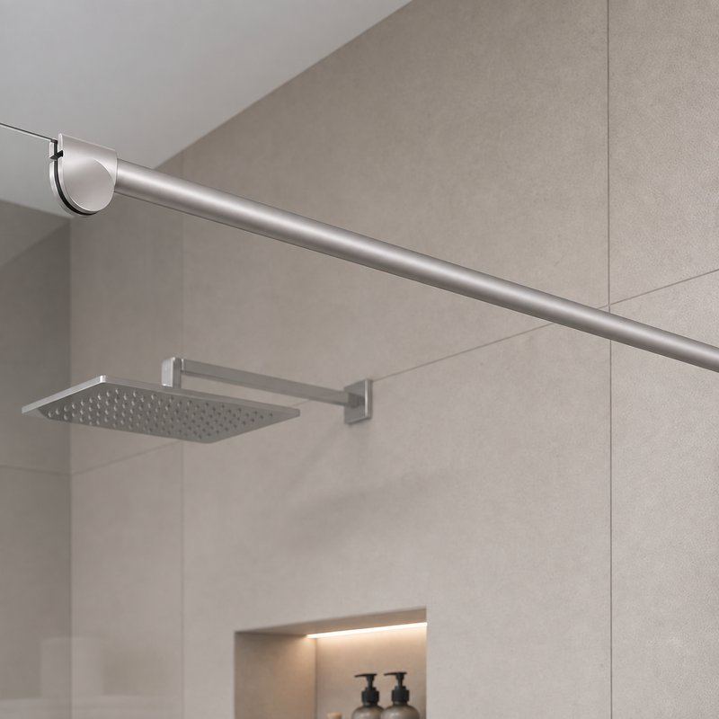 Matte Silver Glass-to-Wall Shower Support Bar — Finish Concept
