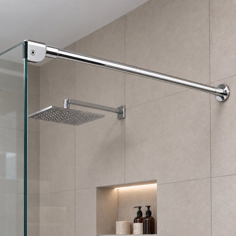 Polished Silver Glass-to-Wall Shower Support Bar — Finish Concept
