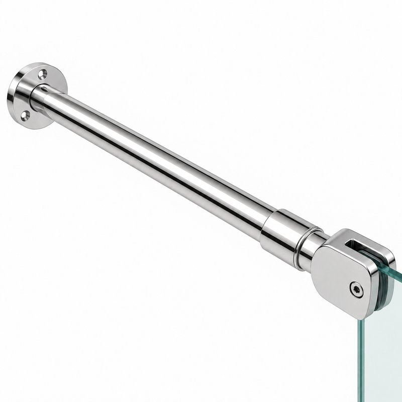Polished Silver Glass-to-Wall Shower Support Bar — Finish Concept