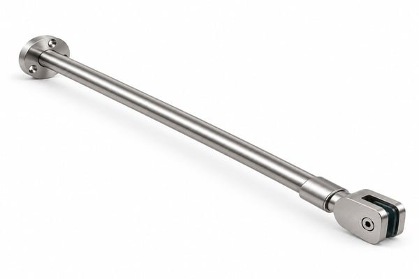 Complete glass-to-wall shower support bar with both end fittings