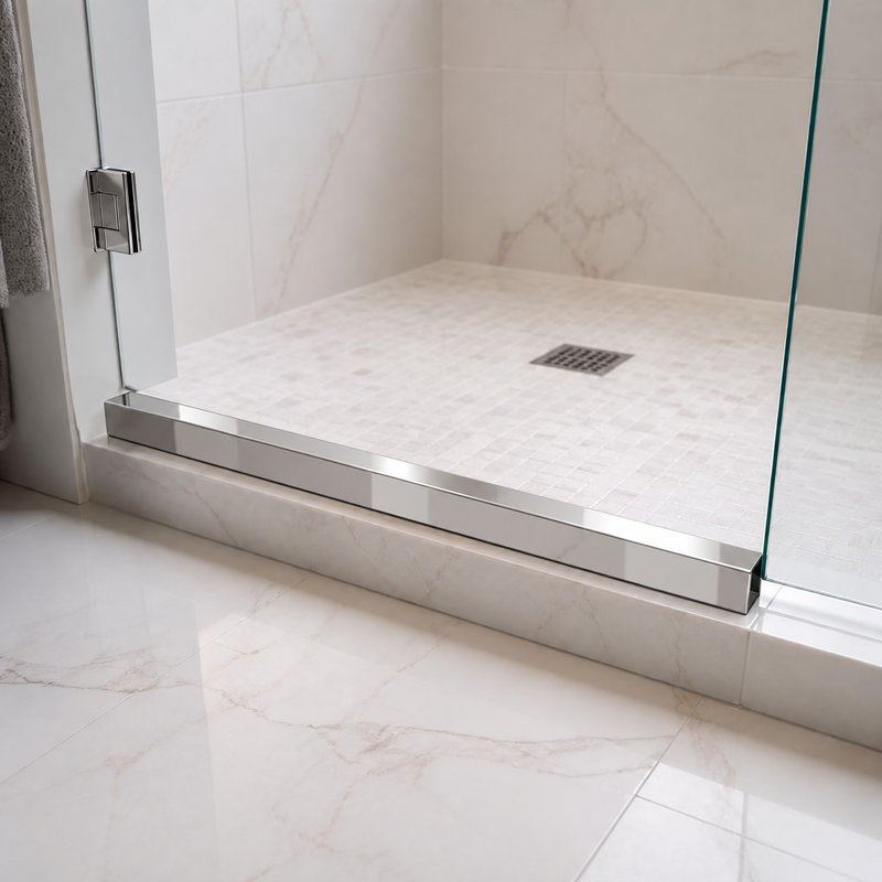 Polished Silver Shower Threshold Water Bar — Finish Concept