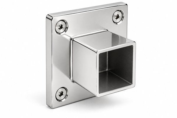 Square Tube Wall Flange Connector — Reflective silver appearance concept - product reference
