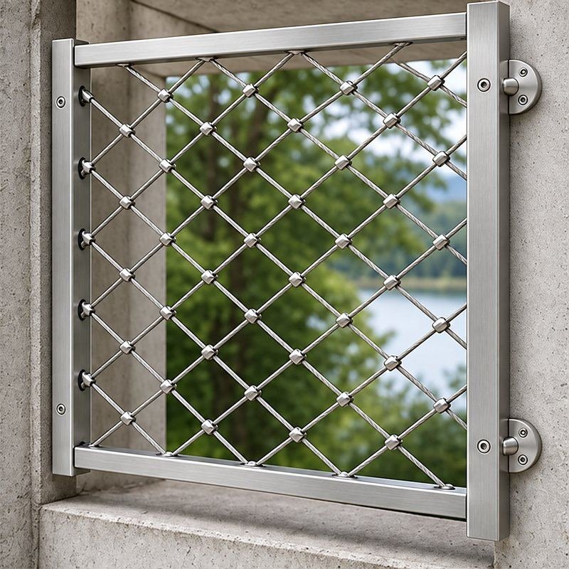 Standoff Mounted Cable Mesh Panel — Fine brushed silver appearance