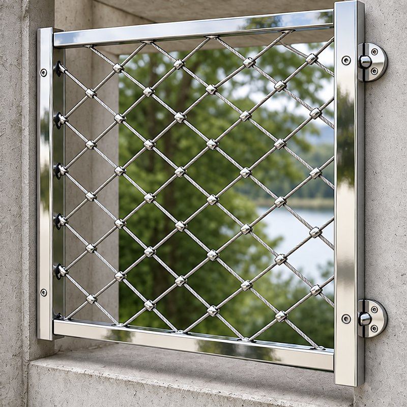 Standoff Mounted Cable Mesh Panel — Polished silver appearance