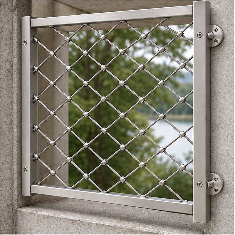 Standoff Mounted Cable Mesh Panel — Satin silver appearance