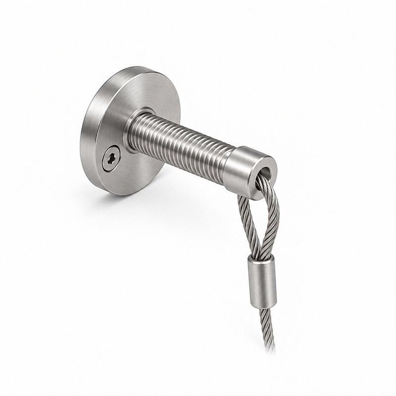 Threaded Stud Cable Eye Anchor — Fine brushed silver appearance