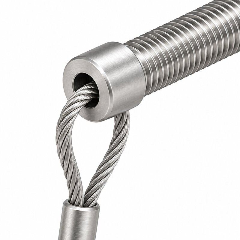 Threaded Stud Cable Eye Anchor — Fine brushed silver appearance
