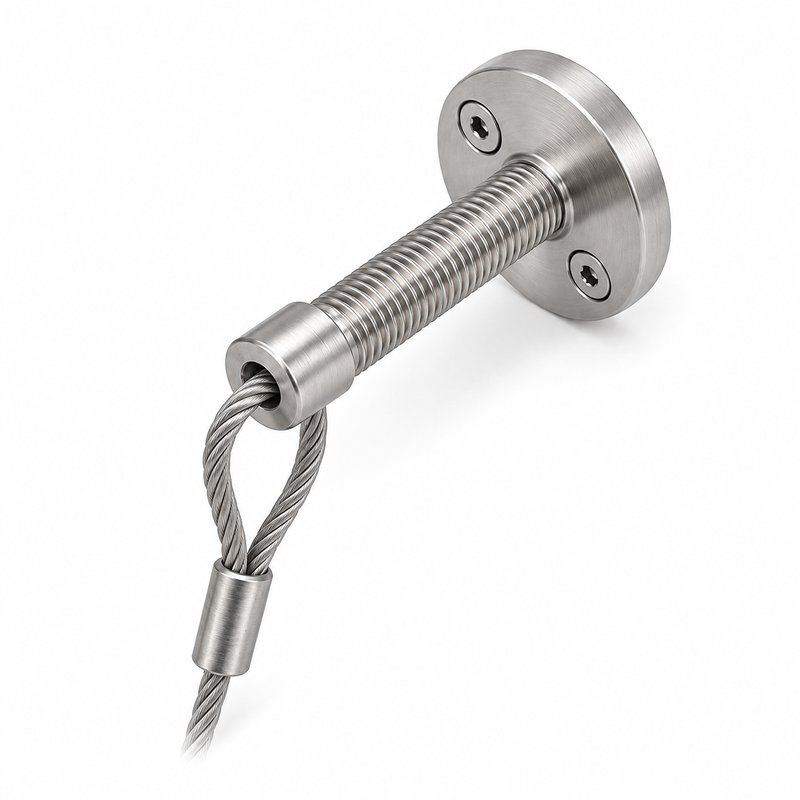 Threaded Stud Cable Eye Anchor — Matte silver appearance