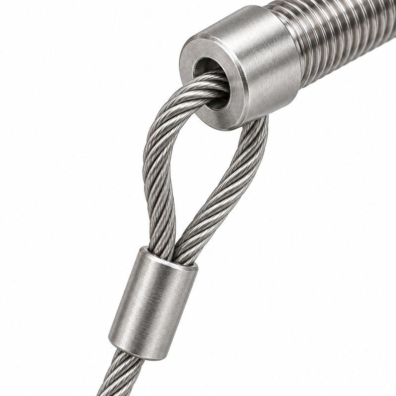 Threaded Stud Cable Eye Anchor — Matte silver appearance