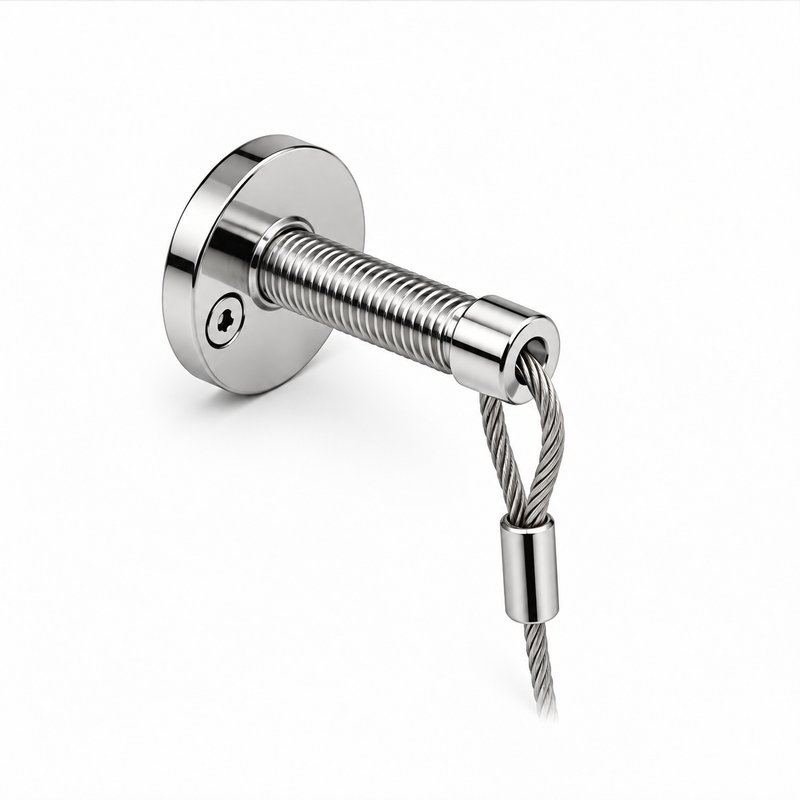 Threaded Stud Cable Eye Anchor — Polished silver appearance