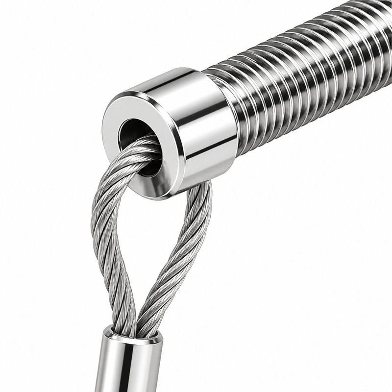 Threaded Stud Cable Eye Anchor — Polished silver appearance