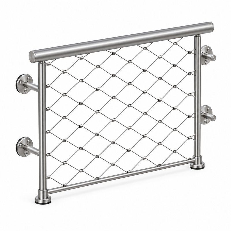 Tubular Rail Cable Mesh Panel — Fine brushed silver appearance