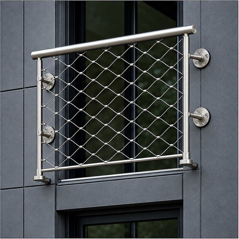 Tubular Rail Cable Mesh Panel — Fine brushed silver appearance