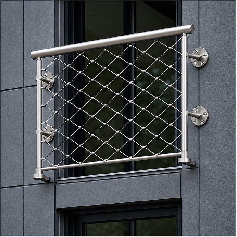 Tubular Rail Cable Mesh Panel — Matte silver appearance