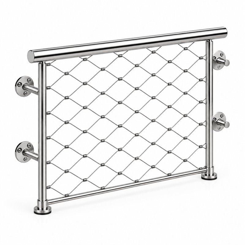 Tubular Rail Cable Mesh Panel — Polished silver appearance