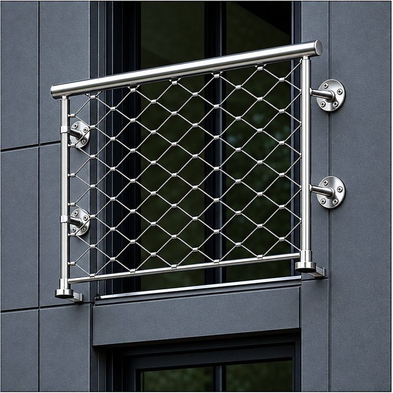 Tubular Rail Cable Mesh Panel — Polished silver appearance
