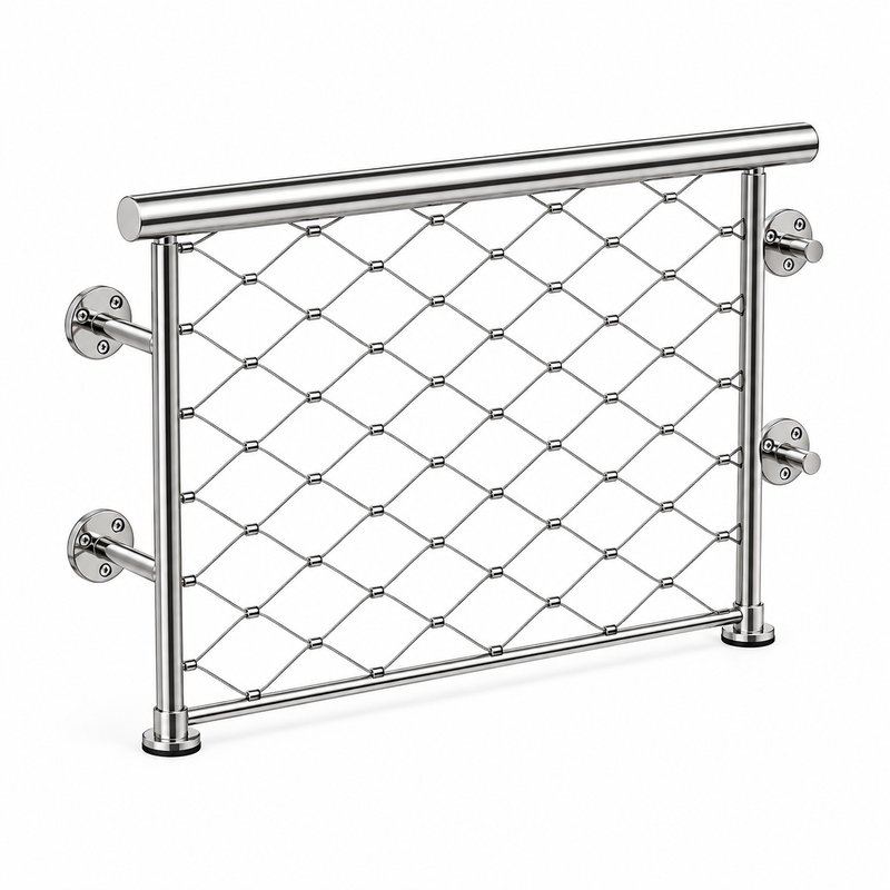 Tubular Rail Cable Mesh Panel — Polished silver appearance